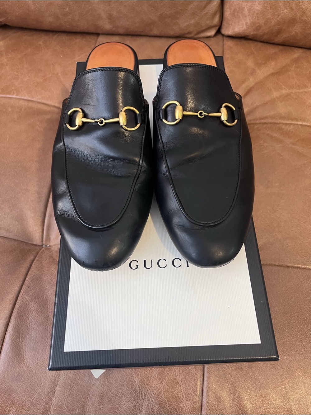 Gucci Black Leather Horsebit Backless Mules